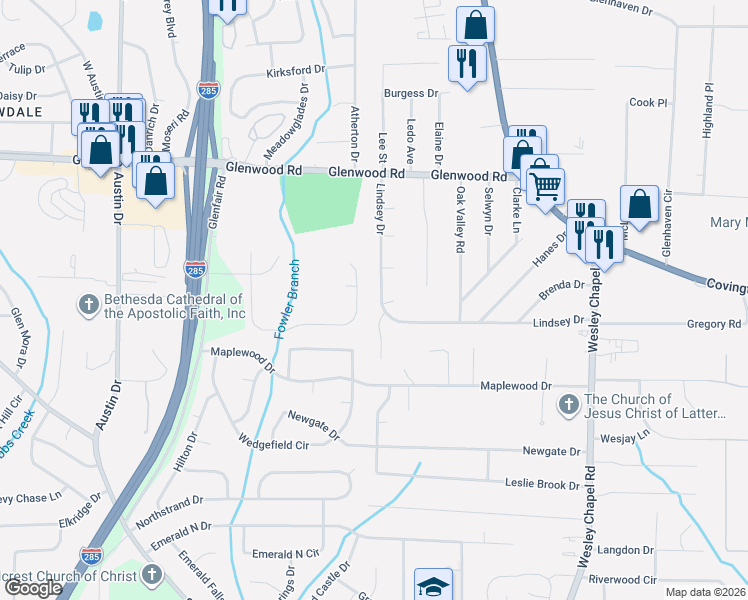 map of restaurants, bars, coffee shops, grocery stores, and more near 1981 Lindsey Lane in Decatur