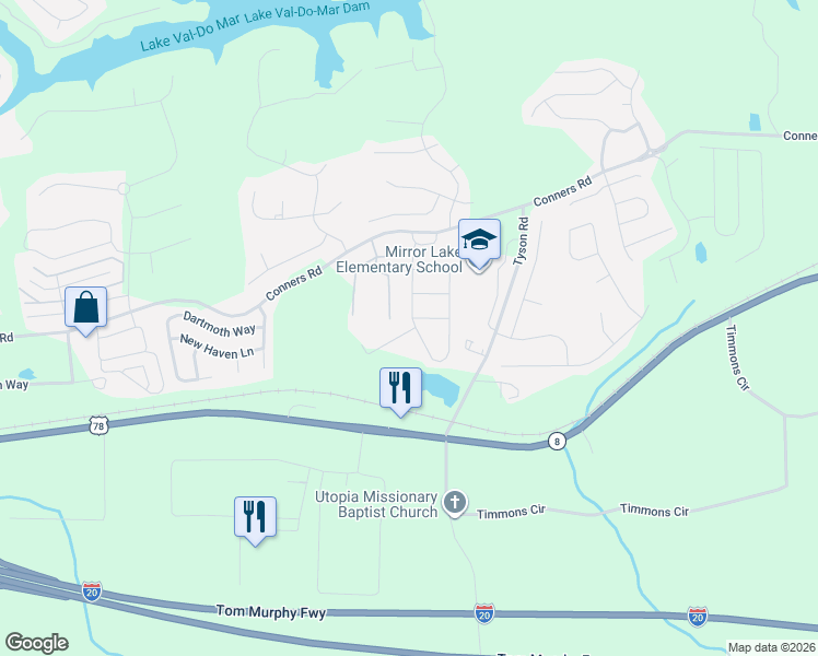 map of restaurants, bars, coffee shops, grocery stores, and more near 2534 Grayton Loop in Villa Rica