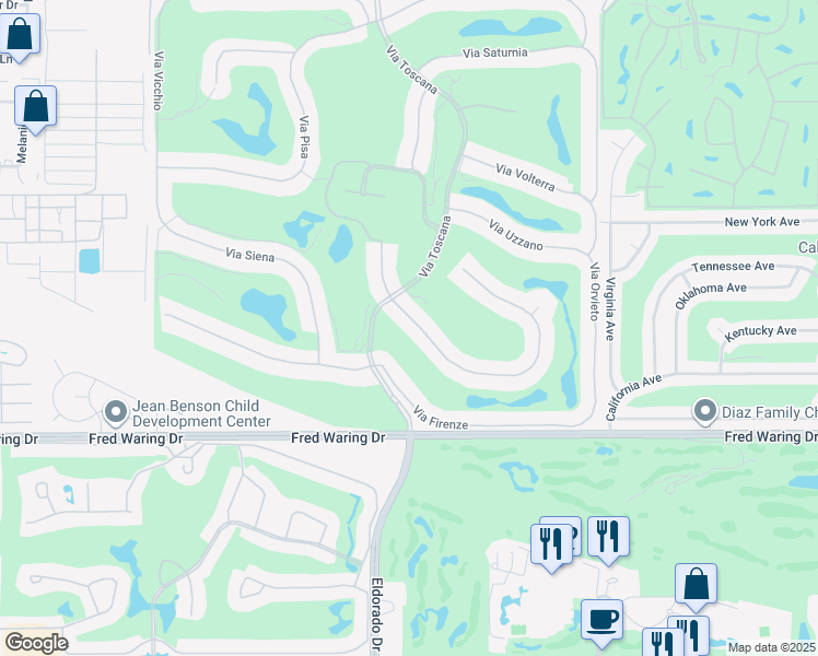 map of restaurants, bars, coffee shops, grocery stores, and more near 76063 Via Chianti in Indian Wells