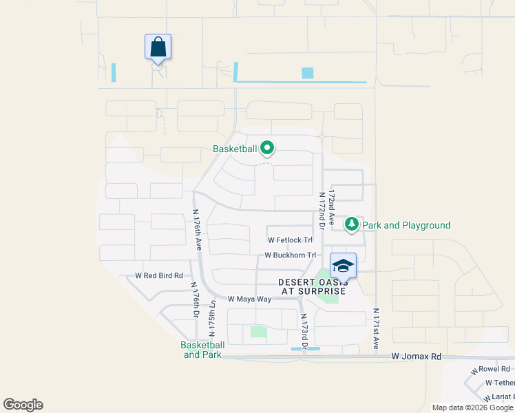 map of restaurants, bars, coffee shops, grocery stores, and more near 17450 West Straight Arrow Lane in Surprise