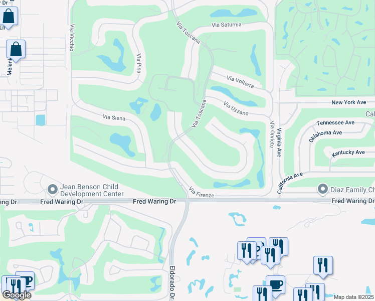 map of restaurants, bars, coffee shops, grocery stores, and more near 76063 Via Chianti in Indian Wells