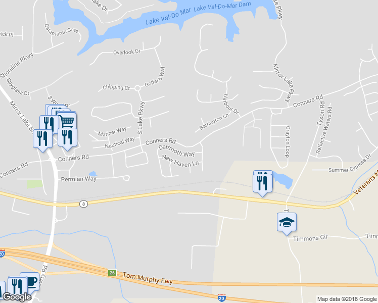 map of restaurants, bars, coffee shops, grocery stores, and more near 2008 Dartmoth Way in Villa Rica