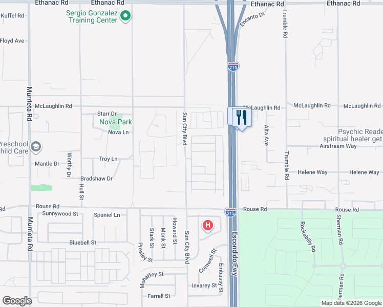 map of restaurants, bars, coffee shops, grocery stores, and more near 26745 Summer Sunshine Drive in Menifee