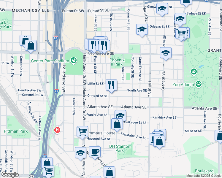 map of restaurants, bars, coffee shops, grocery stores, and more near 810 Martin Street Southeast in Atlanta