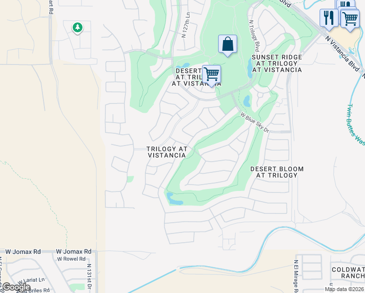 map of restaurants, bars, coffee shops, grocery stores, and more near 27574 North Makena Place in Peoria