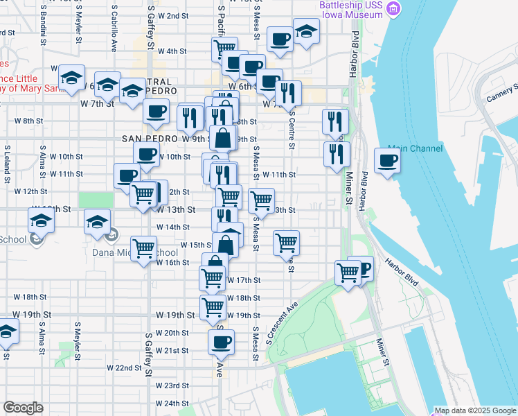 map of restaurants, bars, coffee shops, grocery stores, and more near 1316 South Mesa Street in Los Angeles