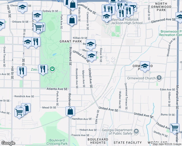 map of restaurants, bars, coffee shops, grocery stores, and more near 701 Delmar Avenue Southeast in Atlanta