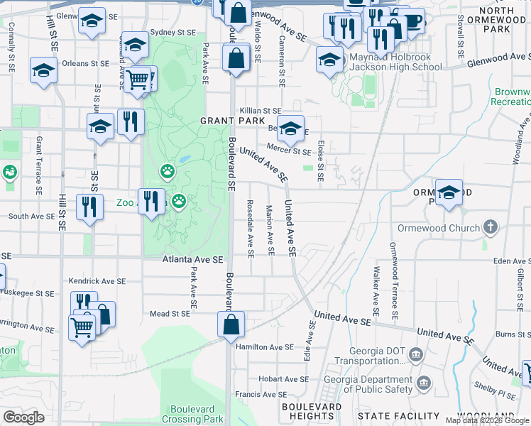 map of restaurants, bars, coffee shops, grocery stores, and more near 650 Delmar Avenue Southeast in Atlanta