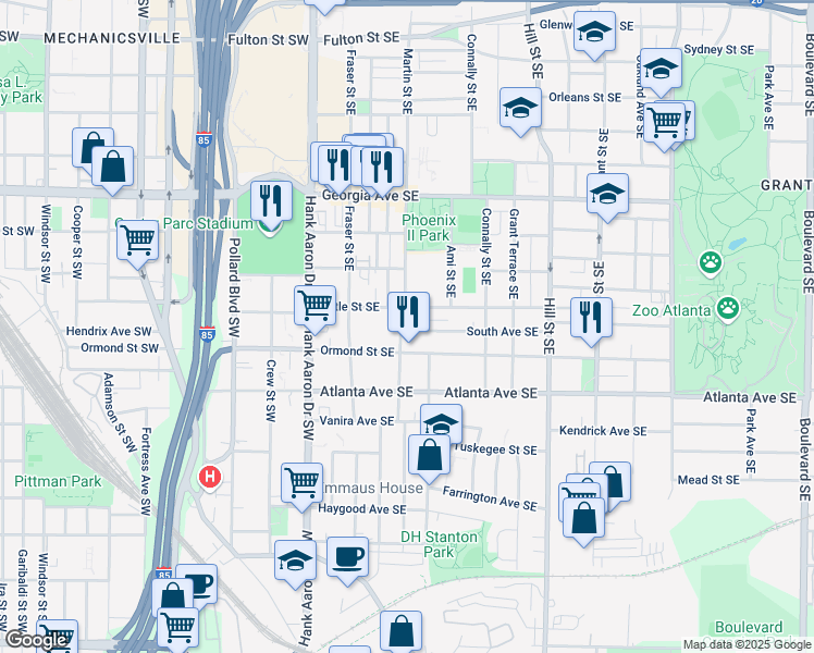 map of restaurants, bars, coffee shops, grocery stores, and more near 810 Martin Street Southeast in Atlanta