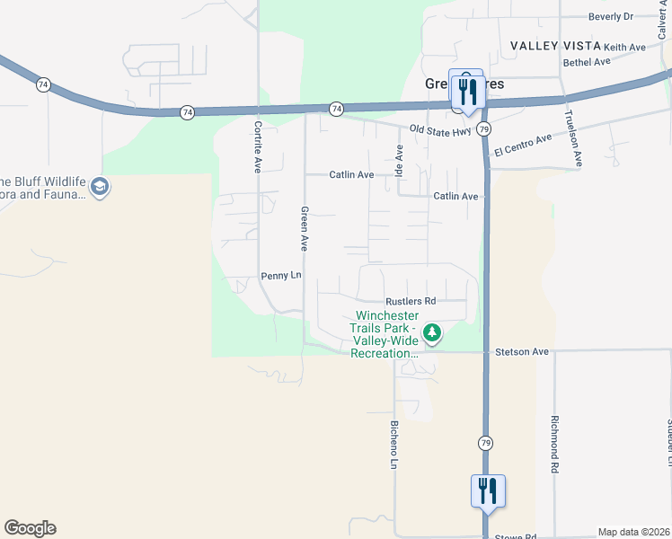 map of restaurants, bars, coffee shops, grocery stores, and more near 26787 Rodeo Court in Winchester
