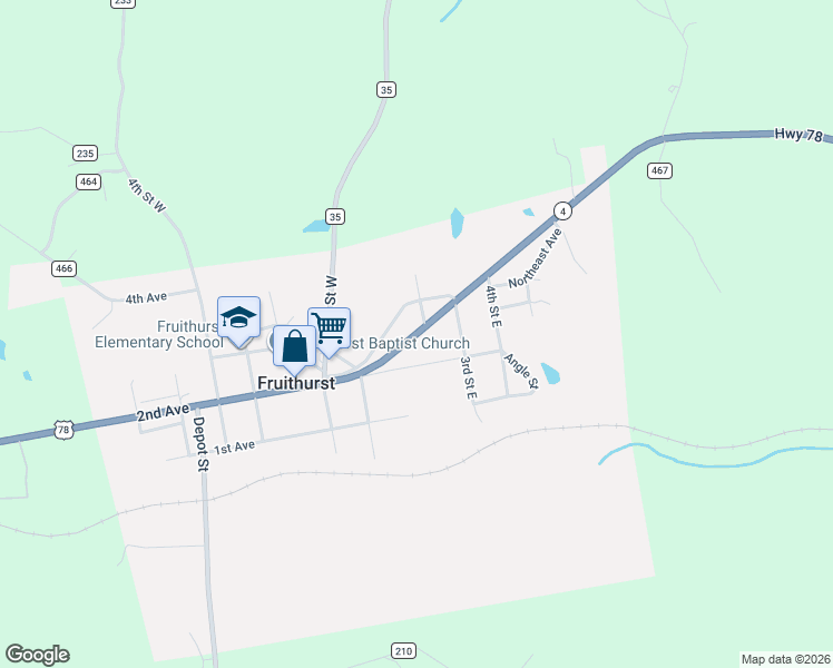 map of restaurants, bars, coffee shops, grocery stores, and more near 16260 U.S. 78 in Fruithurst