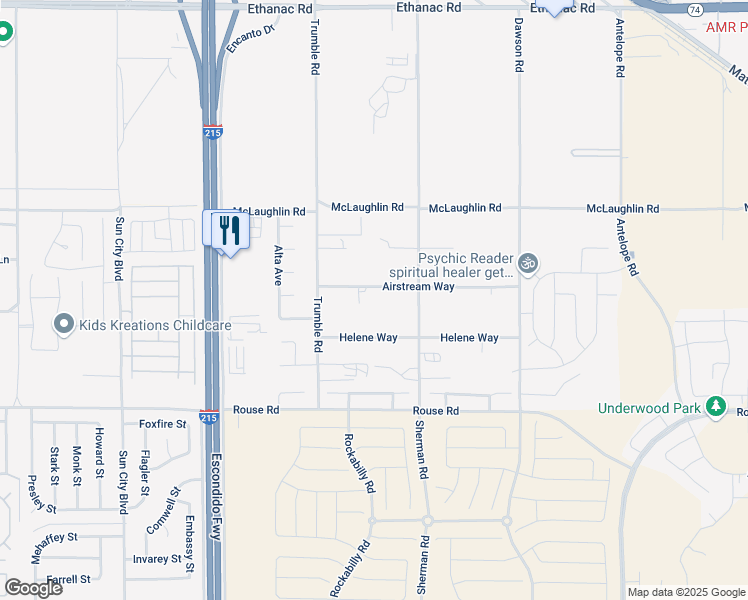 map of restaurants, bars, coffee shops, grocery stores, and more near 27395 Airstream Way in Romoland
