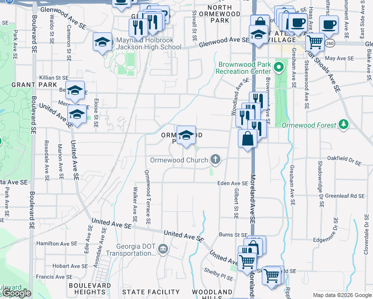 map of restaurants, bars, coffee shops, grocery stores, and more near 820 Essie Avenue Southeast in Atlanta