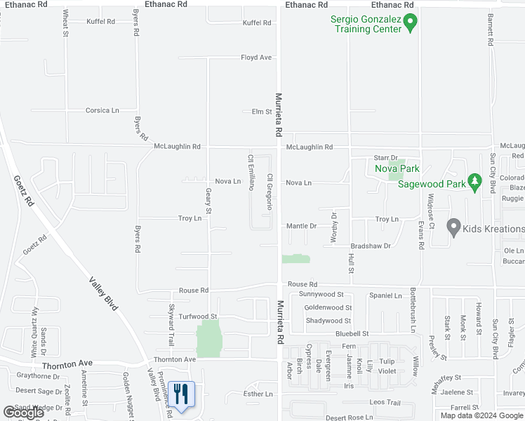 map of restaurants, bars, coffee shops, grocery stores, and more near 26934 Corte Adelita in Menifee