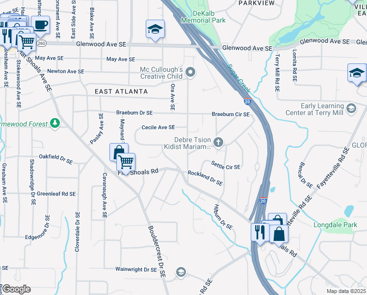map of restaurants, bars, coffee shops, grocery stores, and more near 793 Clifton Road Southeast in Atlanta
