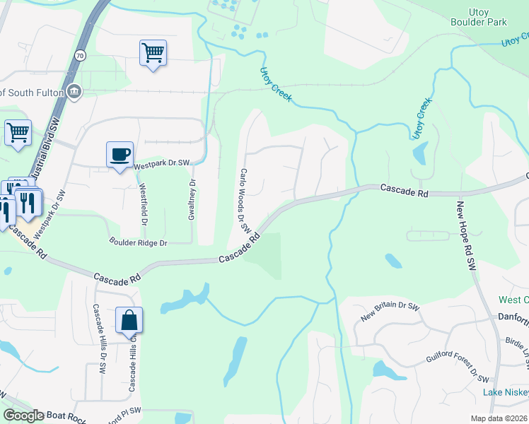map of restaurants, bars, coffee shops, grocery stores, and more near 5029 Cascade Road in Atlanta