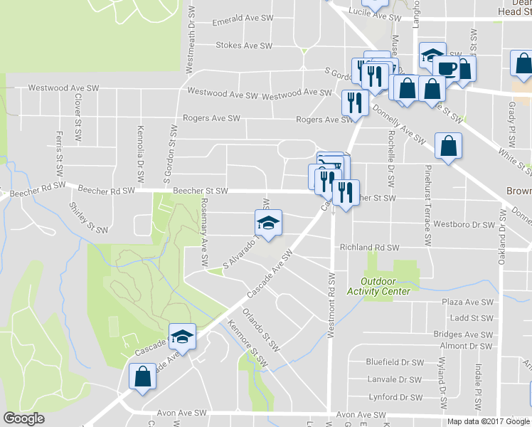 map of restaurants, bars, coffee shops, grocery stores, and more near 1638 Westhaven Drive Southwest in Atlanta