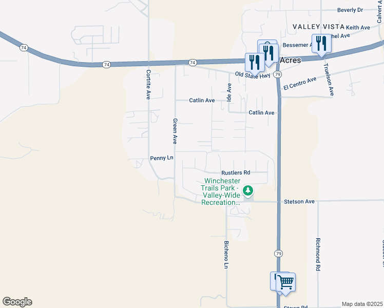 map of restaurants, bars, coffee shops, grocery stores, and more near 26787 Rodeo Court in Winchester