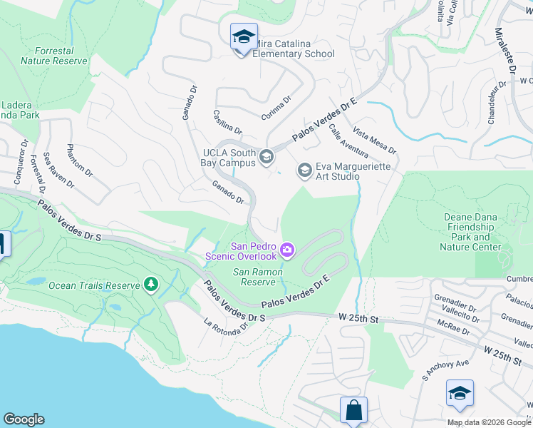 map of restaurants, bars, coffee shops, grocery stores, and more near 2935 Vista Del Mar in Rancho Palos Verdes