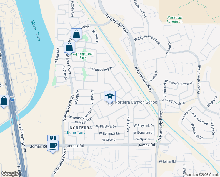 map of restaurants, bars, coffee shops, grocery stores, and more near 2113 West Buckhorn Trail in Phoenix