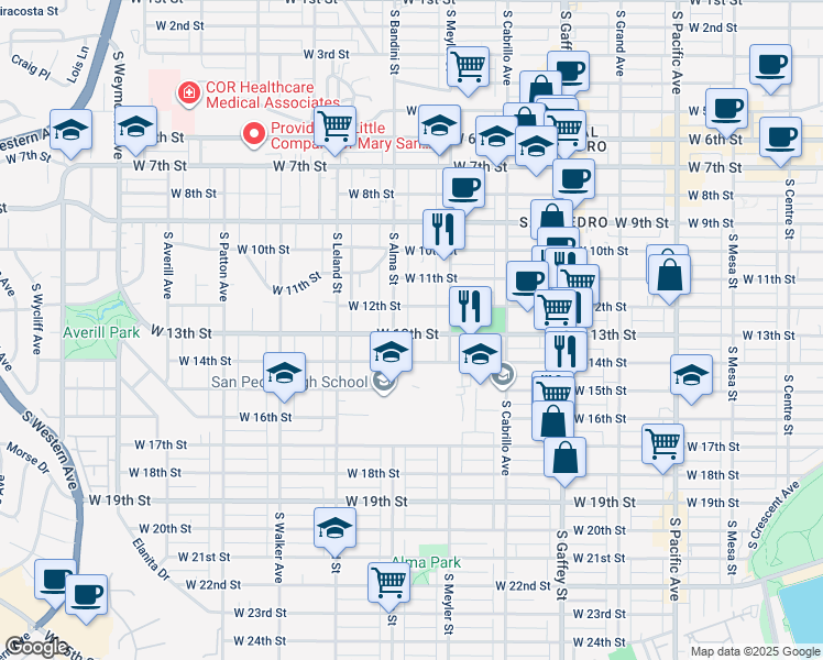 map of restaurants, bars, coffee shops, grocery stores, and more near 1318 South Alma Street in Los Angeles