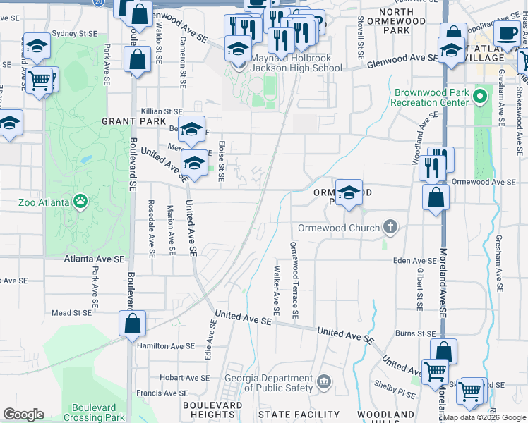 map of restaurants, bars, coffee shops, grocery stores, and more near 845 Delmar Avenue Southeast in Atlanta