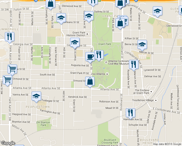 map of restaurants, bars, coffee shops, grocery stores, and more near 800 Cherokee Avenue Southeast in Atlanta