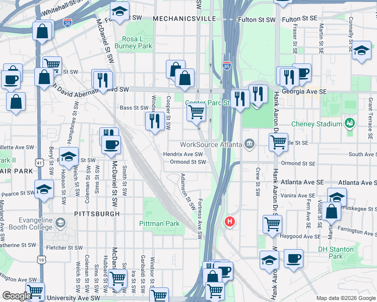 map of restaurants, bars, coffee shops, grocery stores, and more near 244 Hendrix Avenue Southwest in Atlanta