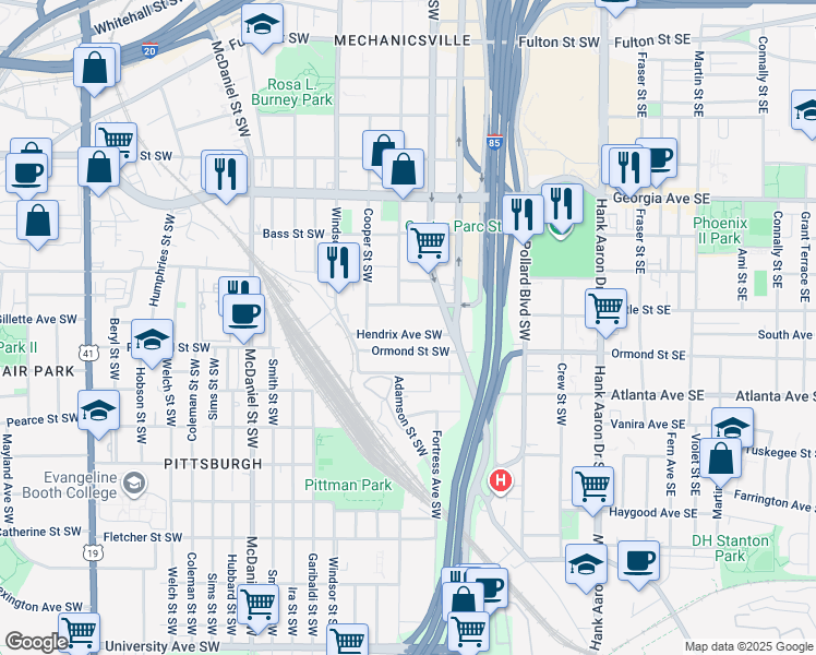 map of restaurants, bars, coffee shops, grocery stores, and more near 244 Hendrix Avenue Southwest in Atlanta