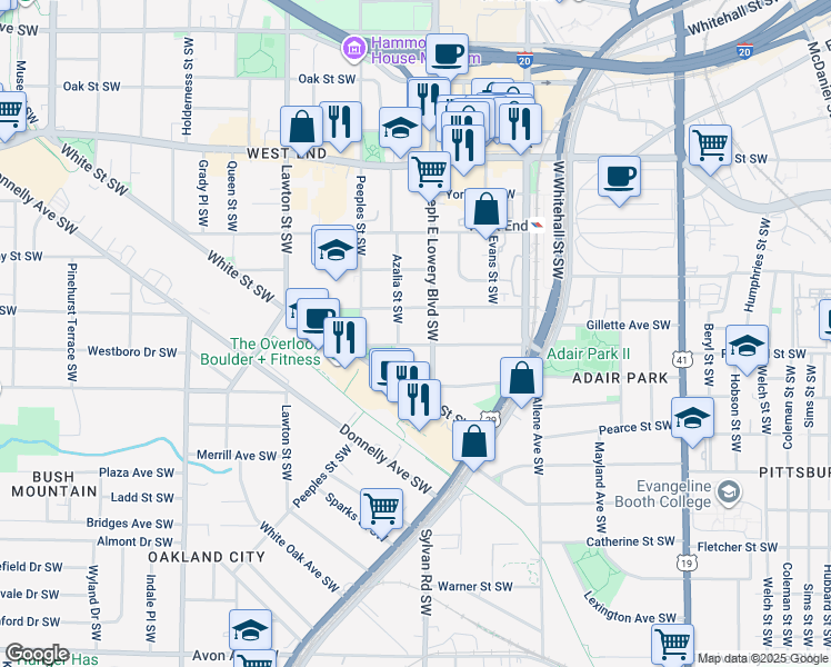map of restaurants, bars, coffee shops, grocery stores, and more near 940 White Street Southwest in Atlanta