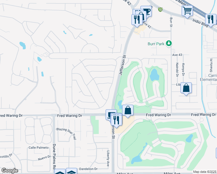 map of restaurants, bars, coffee shops, grocery stores, and more near 43541 Parkway Esplanade East in La Quinta