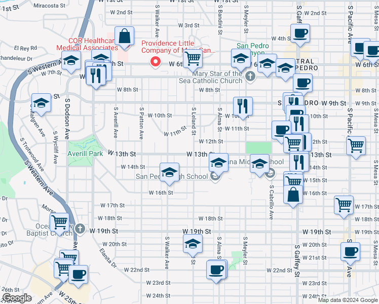 map of restaurants, bars, coffee shops, grocery stores, and more near 1108 West 13th Street in Los Angeles