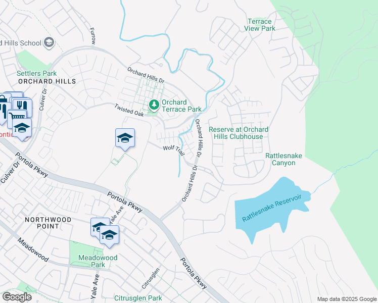 map of restaurants, bars, coffee shops, grocery stores, and more near 128 Mustang in Irvine