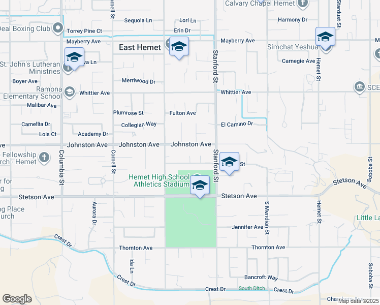map of restaurants, bars, coffee shops, grocery stores, and more near 26798 Oxford Court in Hemet