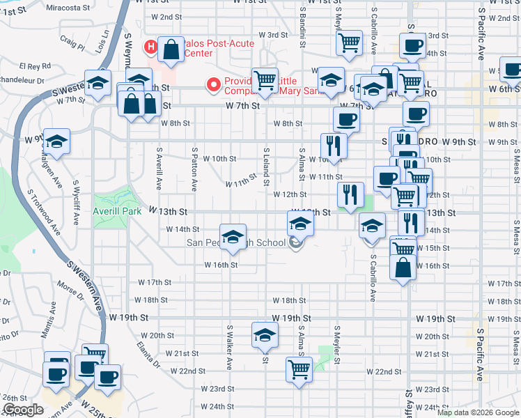 map of restaurants, bars, coffee shops, grocery stores, and more near 1108 West 13th Street in Los Angeles
