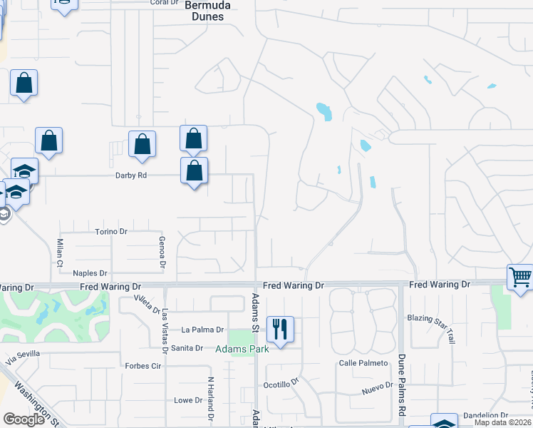 map of restaurants, bars, coffee shops, grocery stores, and more near 79150 Buff Bay Court in Bermuda Dunes