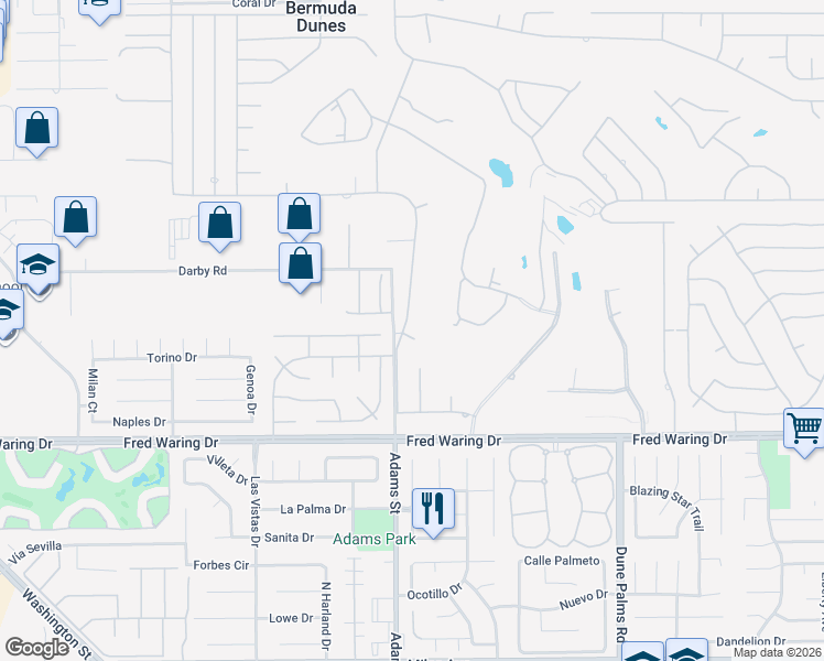 map of restaurants, bars, coffee shops, grocery stores, and more near 79150 Buff Bay Court in Bermuda Dunes