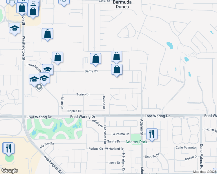 map of restaurants, bars, coffee shops, grocery stores, and more near 78830 Zenith Way in La Quinta