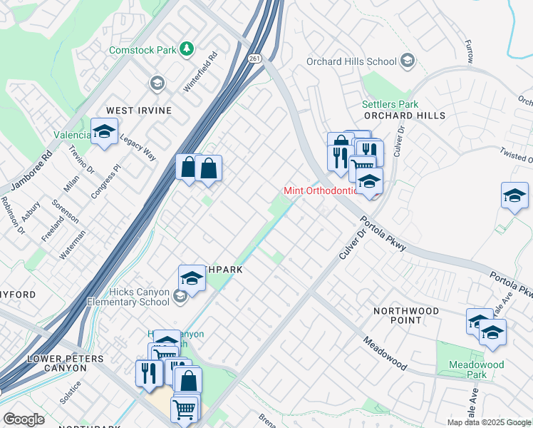 map of restaurants, bars, coffee shops, grocery stores, and more near 5 Modesto in Irvine
