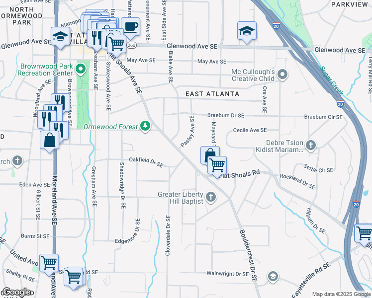 map of restaurants, bars, coffee shops, grocery stores, and more near 810 Flat Shoals Avenue Southeast in Atlanta