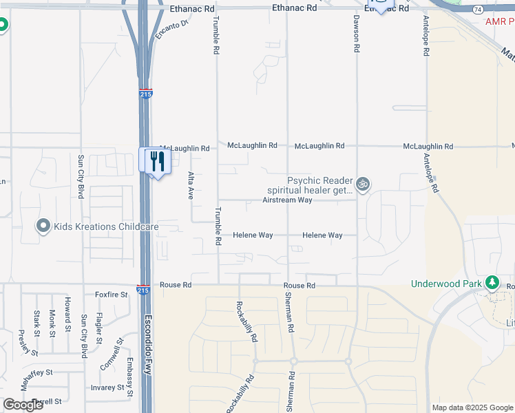 map of restaurants, bars, coffee shops, grocery stores, and more near 27395 Airstream Way in Romoland