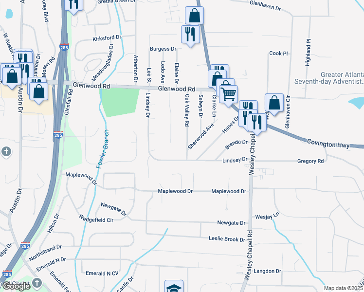 map of restaurants, bars, coffee shops, grocery stores, and more near 1969 Oak Valley Road in Decatur