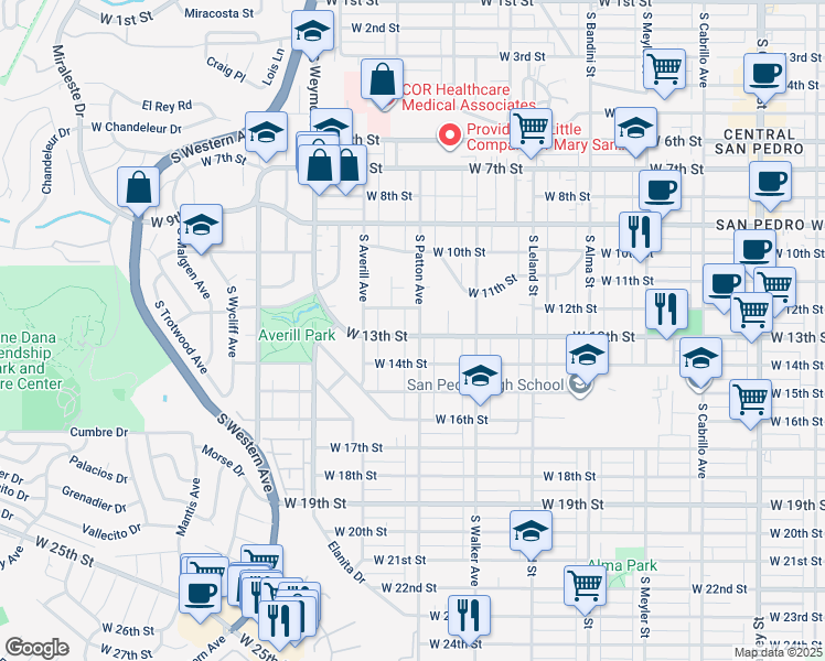 map of restaurants, bars, coffee shops, grocery stores, and more near 1239 South Patton Avenue in Los Angeles