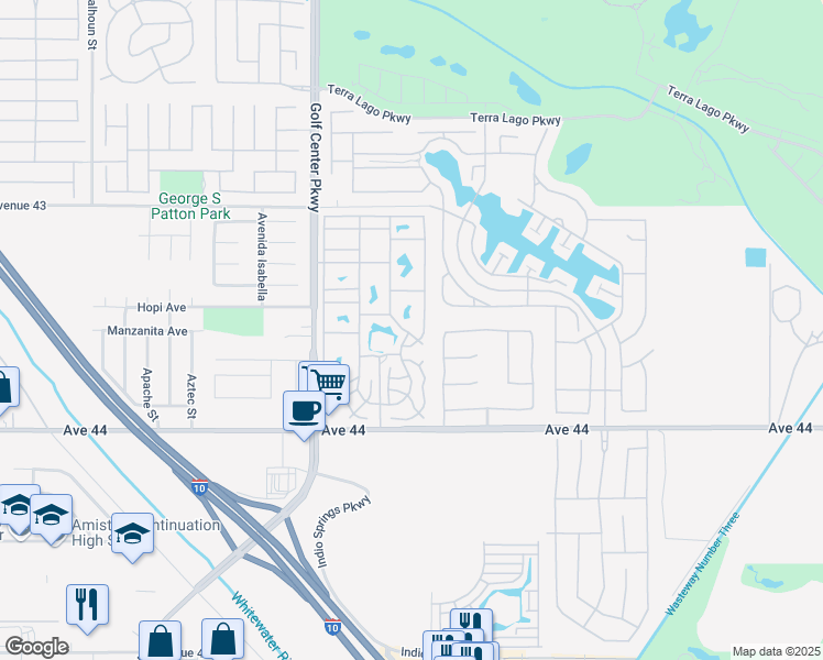 map of restaurants, bars, coffee shops, grocery stores, and more near 84136 Avenue 44 in Indio