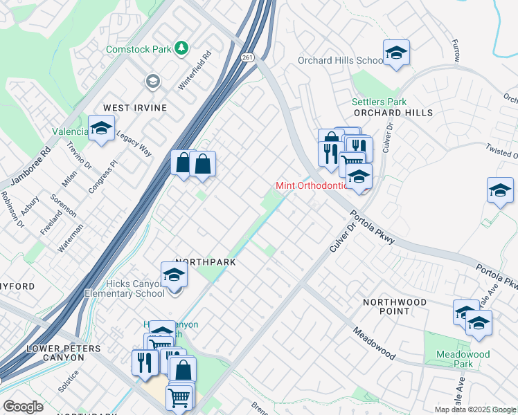 map of restaurants, bars, coffee shops, grocery stores, and more near 5 Modesto in Irvine