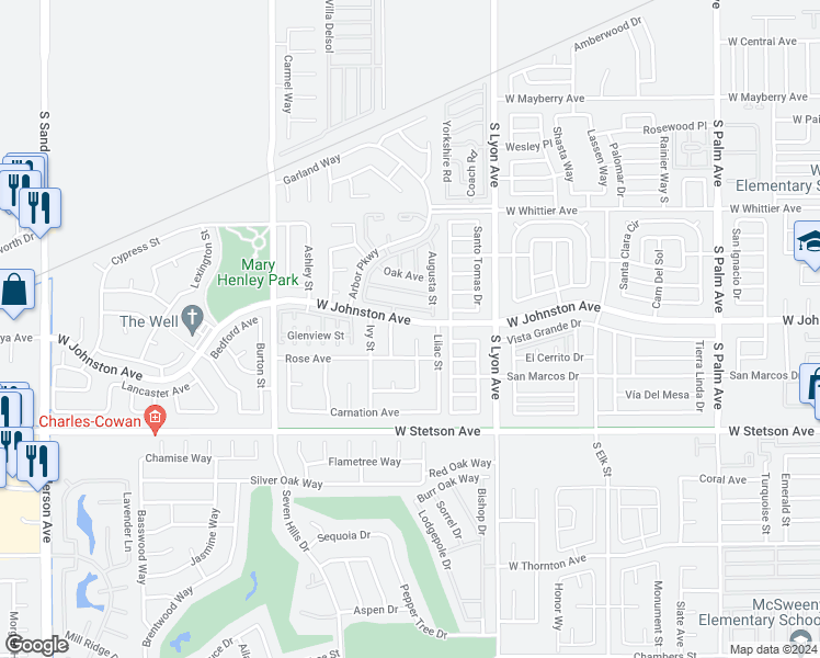 map of restaurants, bars, coffee shops, grocery stores, and more near 915 Dahlia Court South in Hemet