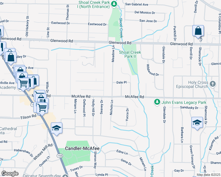 map of restaurants, bars, coffee shops, grocery stores, and more near 1981 Meadow Lane in Decatur