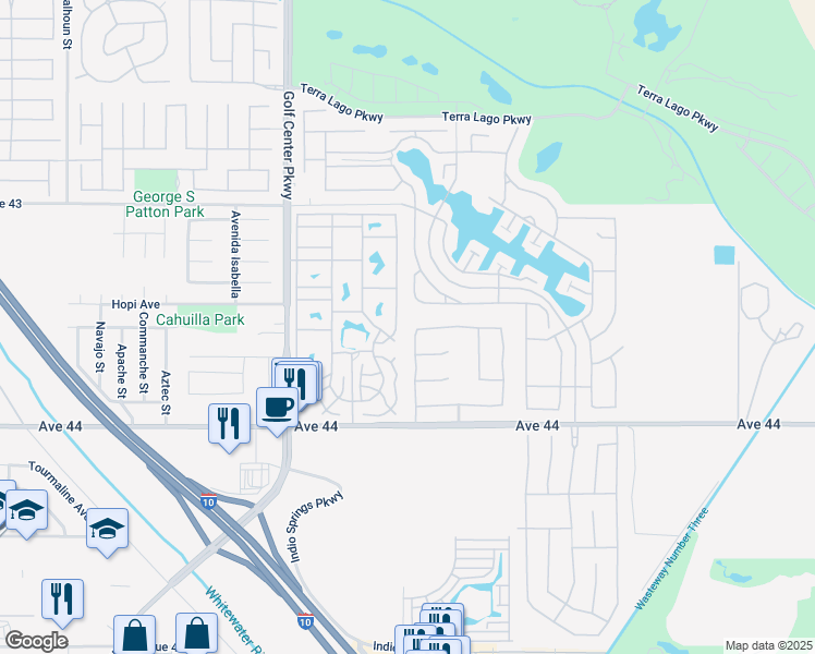map of restaurants, bars, coffee shops, grocery stores, and more near 43635 Aquila Street in Indio