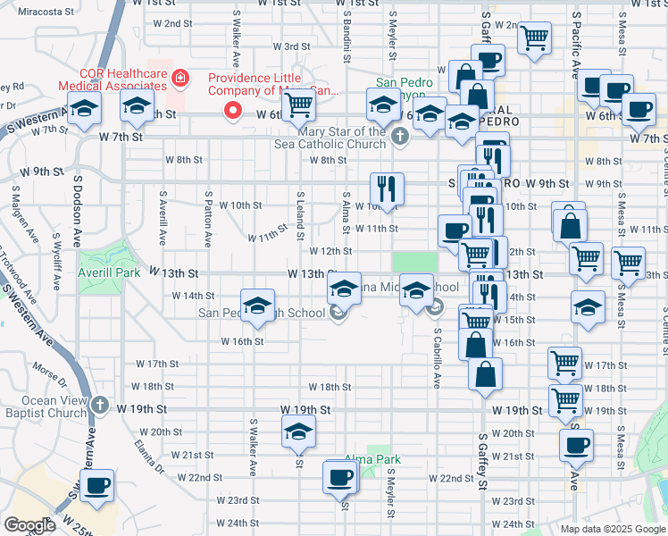 map of restaurants, bars, coffee shops, grocery stores, and more near 1318 South Alma Street in Los Angeles