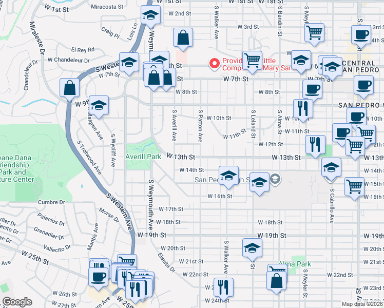 map of restaurants, bars, coffee shops, grocery stores, and more near 1336 West 14th Street in Los Angeles